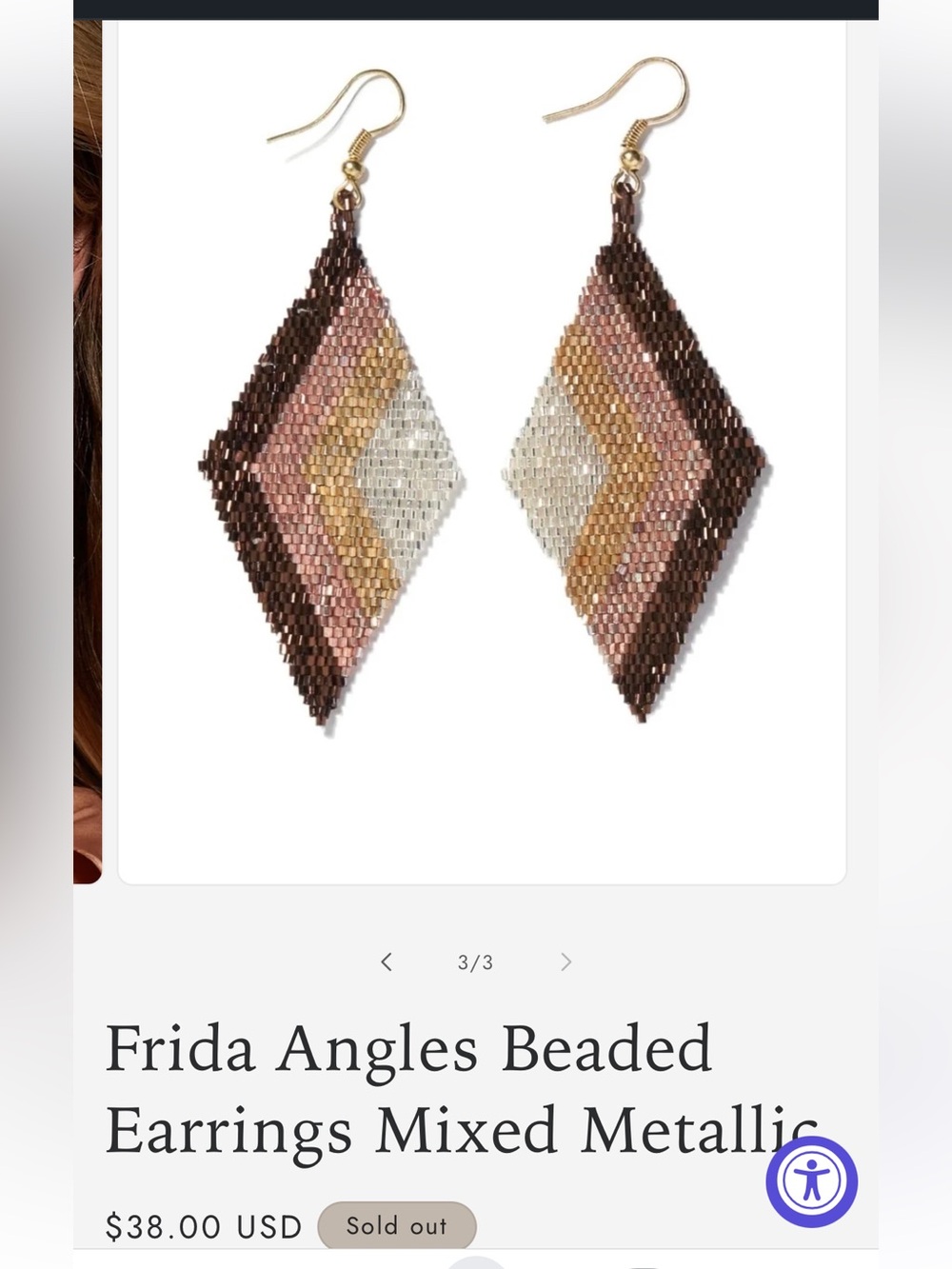 New! Ink + Alloy Frida Angles Beaded
Earrings Mixed Metallic